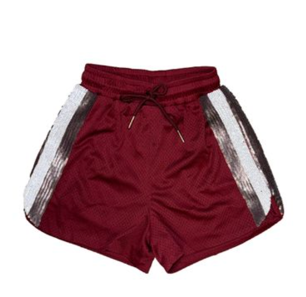 Maroon and Silver Sequin Shorts