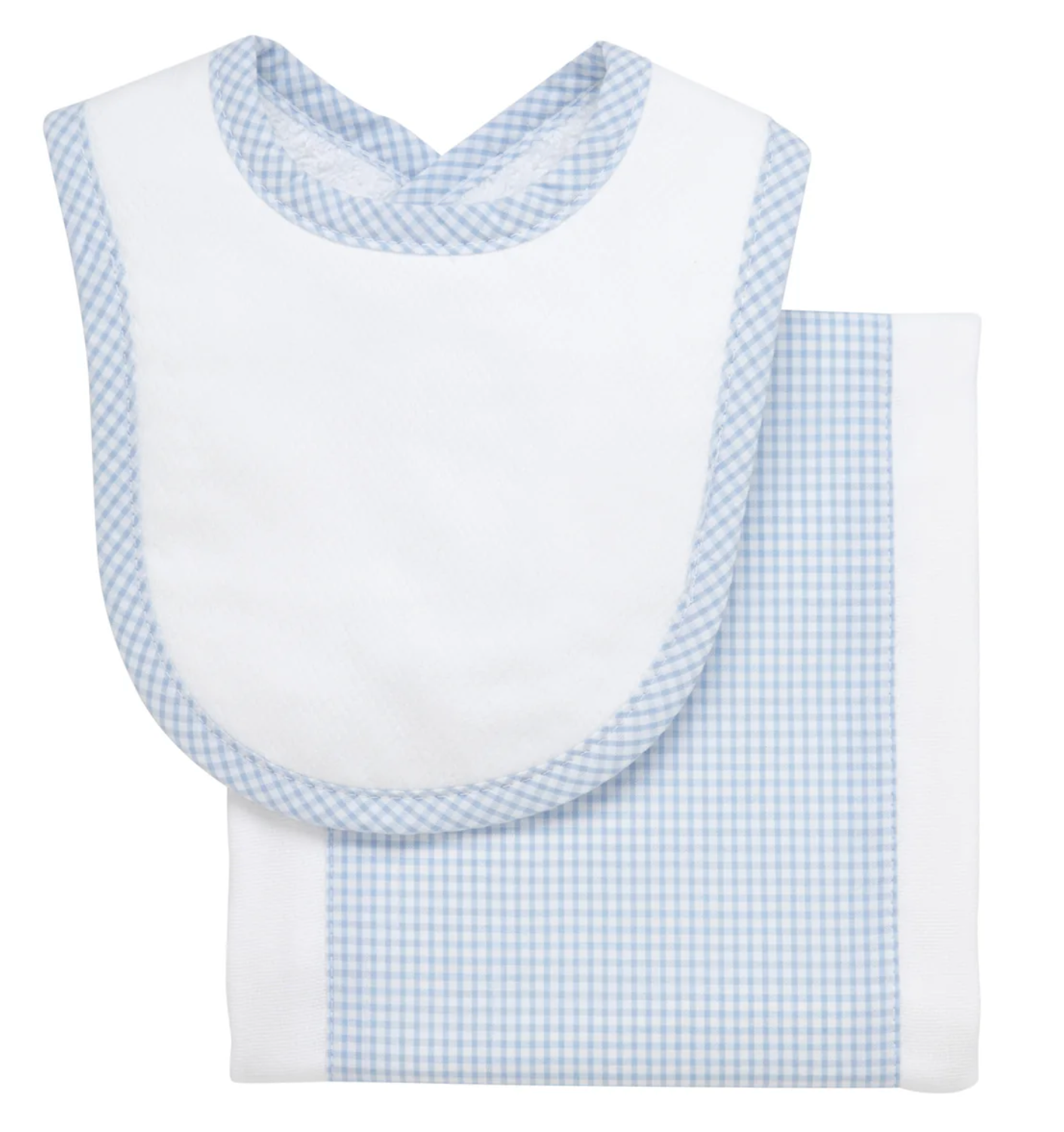 Small Check Drooler Bib & Burp Set - Blue