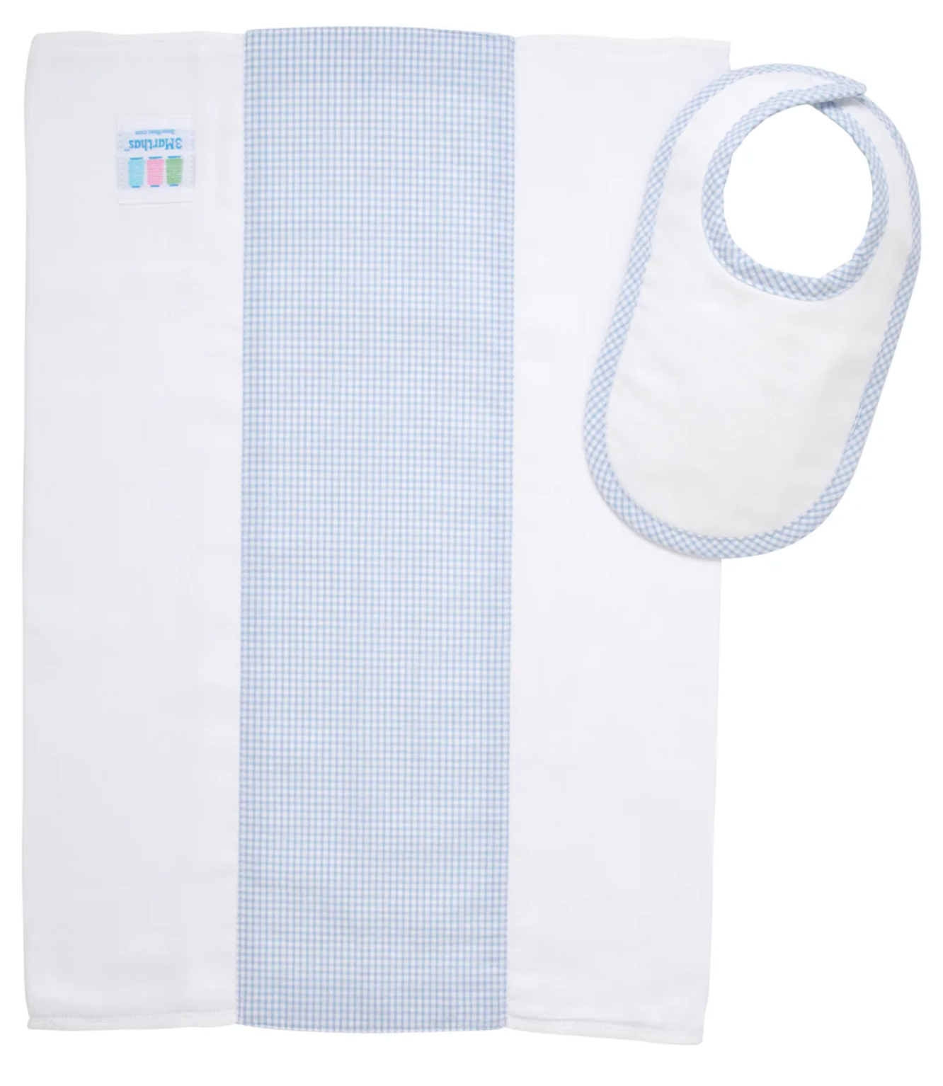 Small Check Drooler Bib & Burp Set - Blue