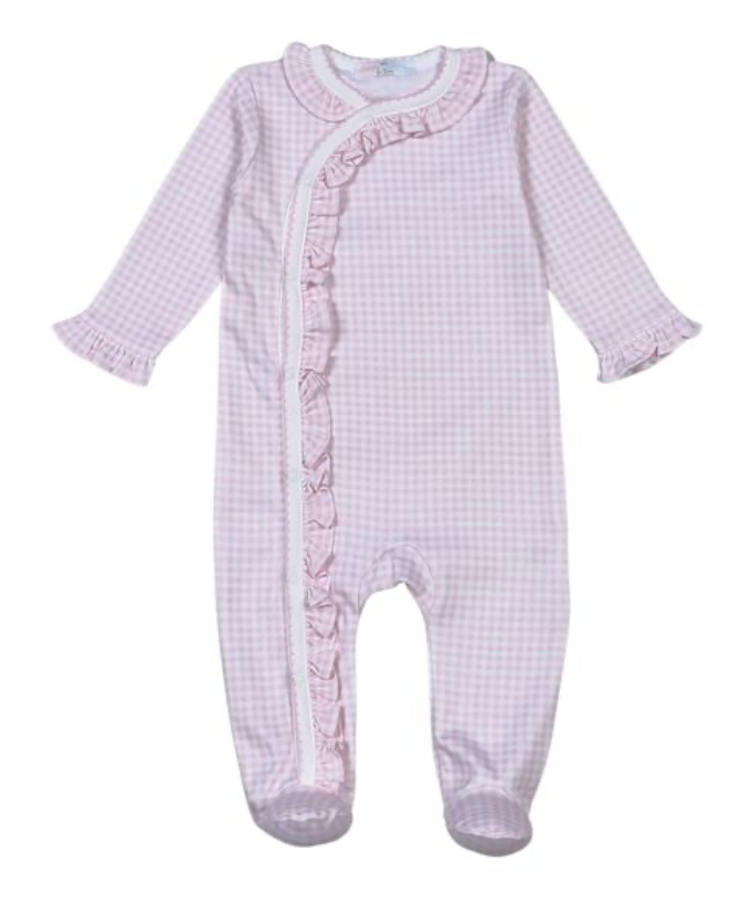 Pink Gingham Snap Footie