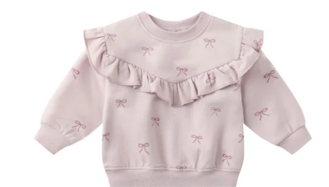 Ruffle Fleece Sweatshirt with Bow Print