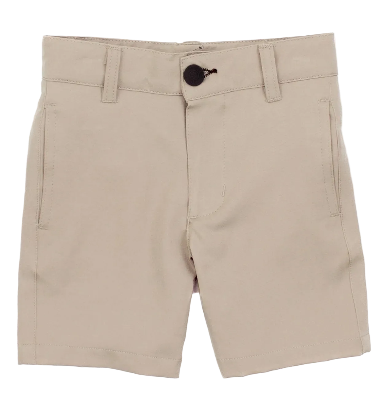 Beige shorts with a button on a white background
