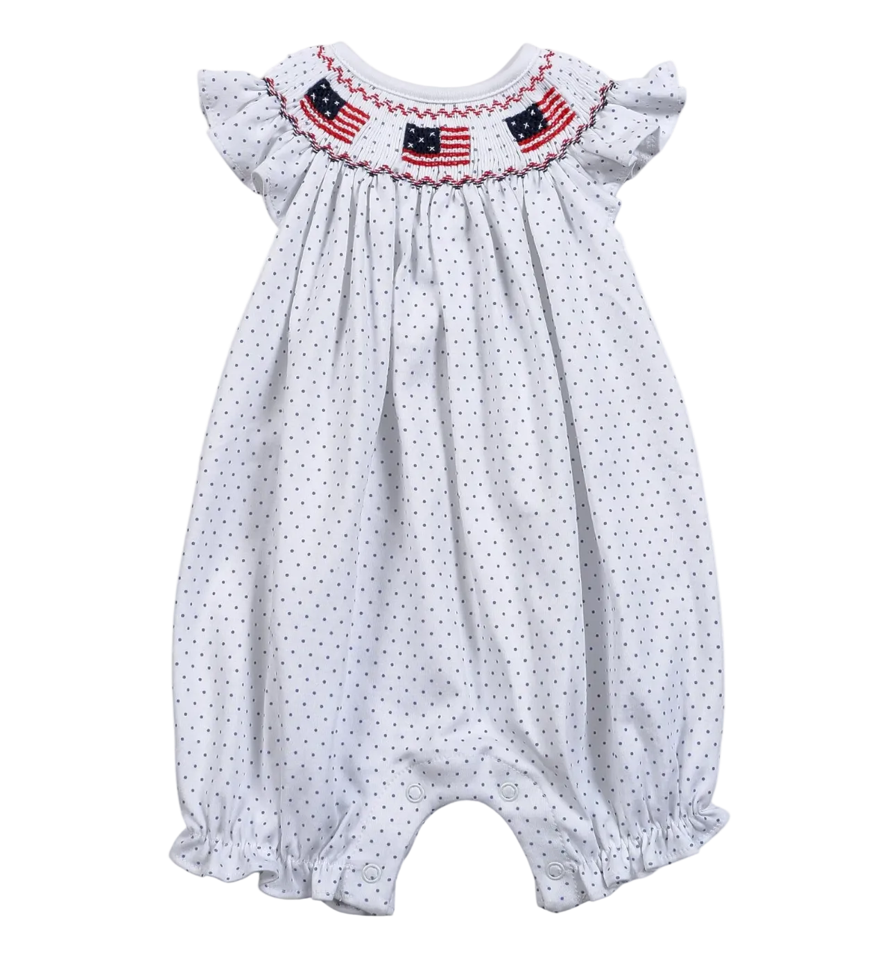 Baby romper with American flag design on a white background