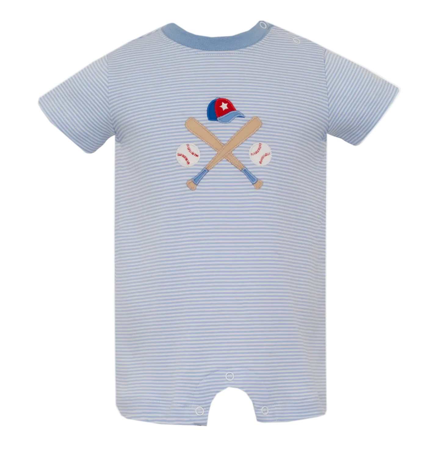 Light Blue Stripe Baseball Short Romper