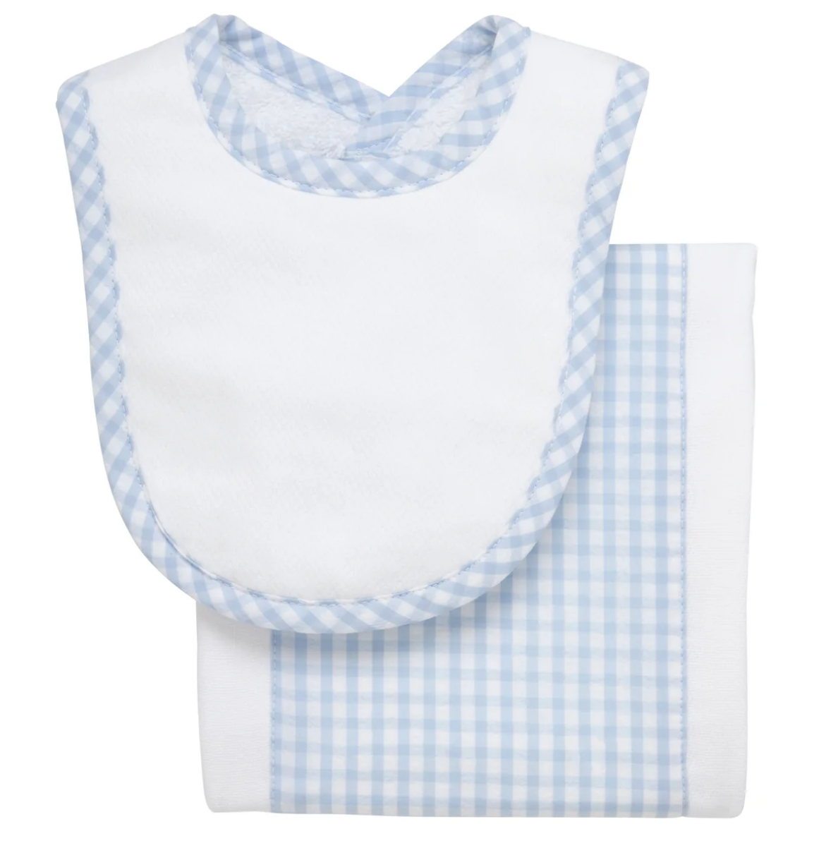 Blue Big Check Drooler Bib & Burp Set