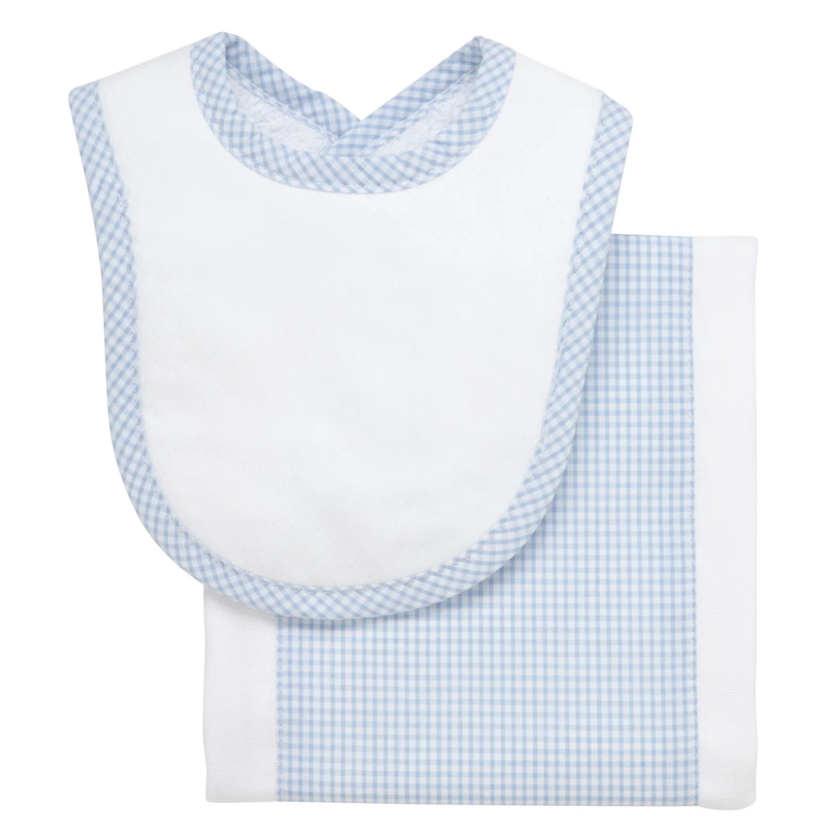 Blue Small Check Drooler Bib & Burp Set