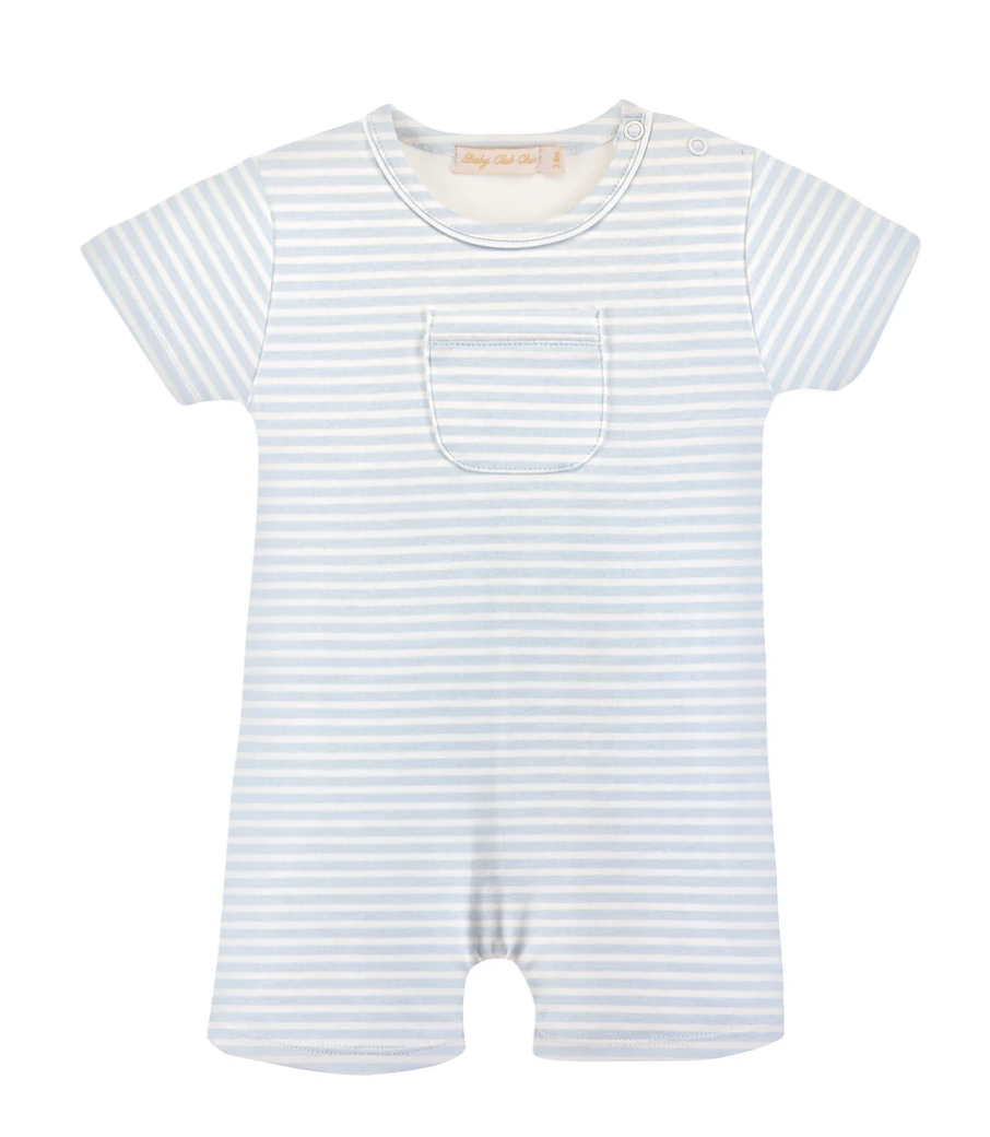 Light Blue Stripe Romper with Pocket