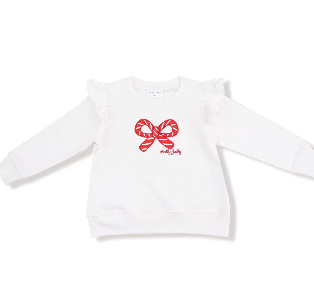 Candy Cane Ruffle Shoulder Sweatshirt
