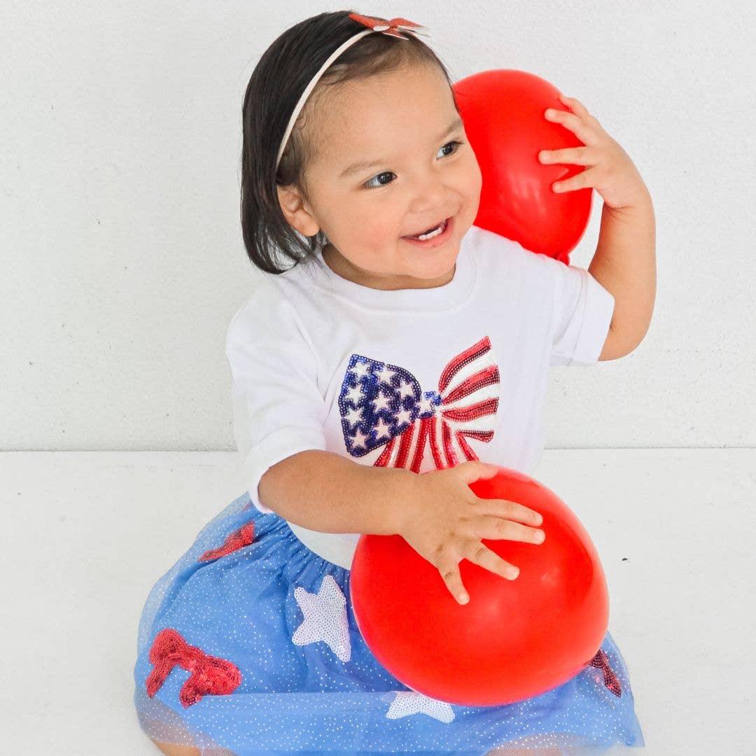 Patriotic Sequin Bow Patch Short Sleeve Romper - Baby