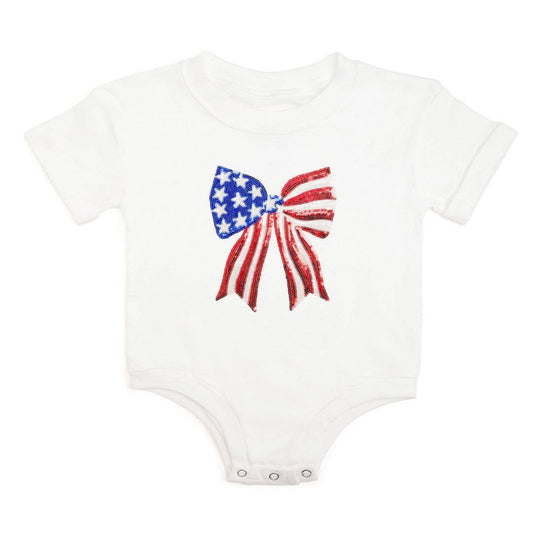 Patriotic Sequin Bow Patch Short Sleeve Romper - Baby