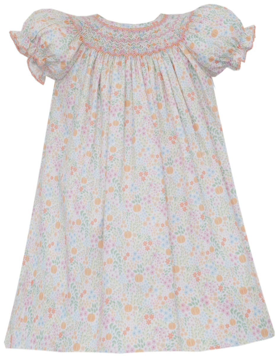 Petit Bebe — Pumpkin Bishop Dress — Orange multicolor floral