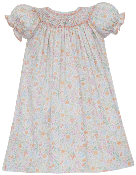 Petit Bebe — Pumpkin Bishop Dress — Orange multicolor floral