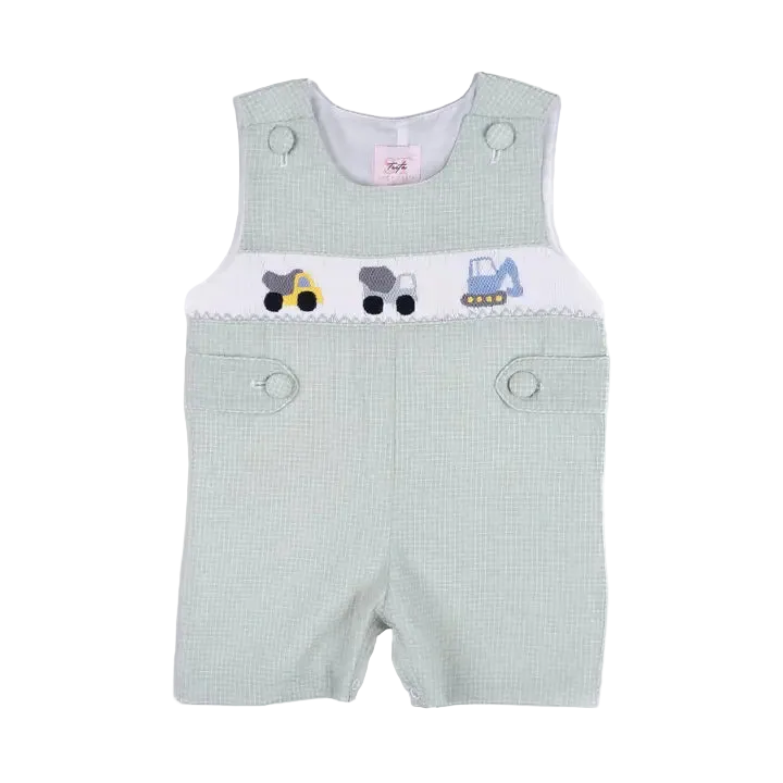 green bubble with trucks and button details 