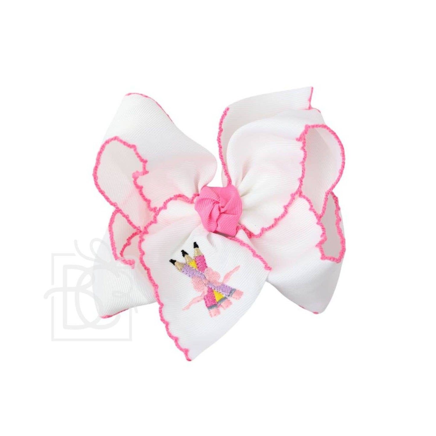 Embroidered Pencils Crochet Edge Bow