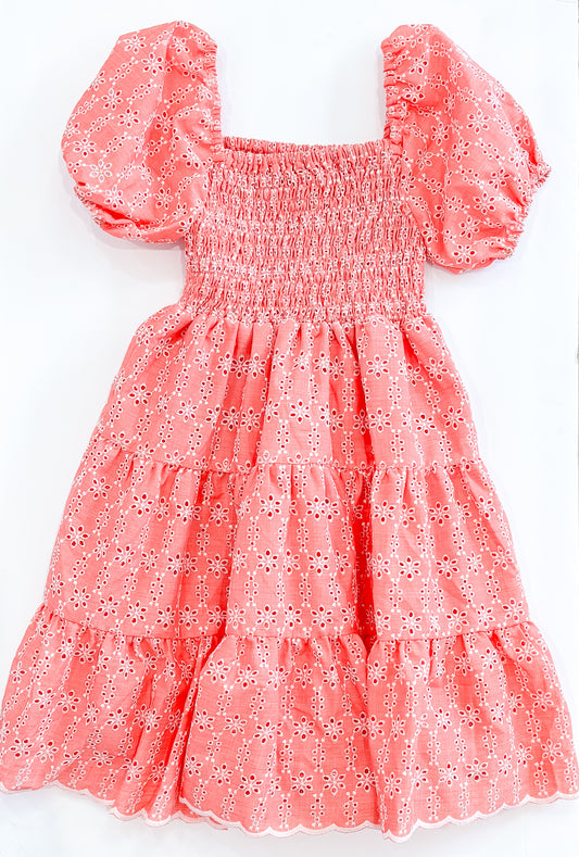 Coral Eyelet Dress
