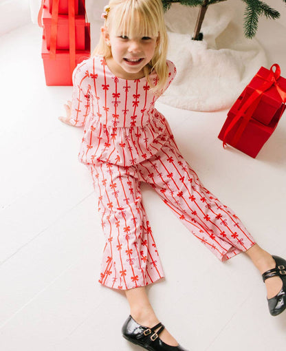 Long Sleeve Leggy Romper in Dainty Bows