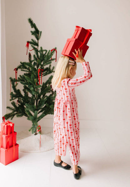 Long Sleeve Leggy Romper in Dainty Bows