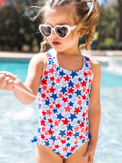 Girls Shimmer Star-Spangled Cross-Back One Piece