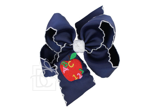 Embroidered Apple 'ABC 123'  on Crochet Edge Bow