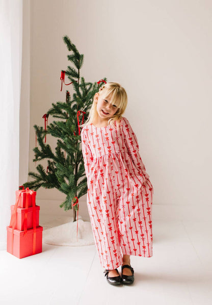 Long Sleeve Leggy Romper in Dainty Bows