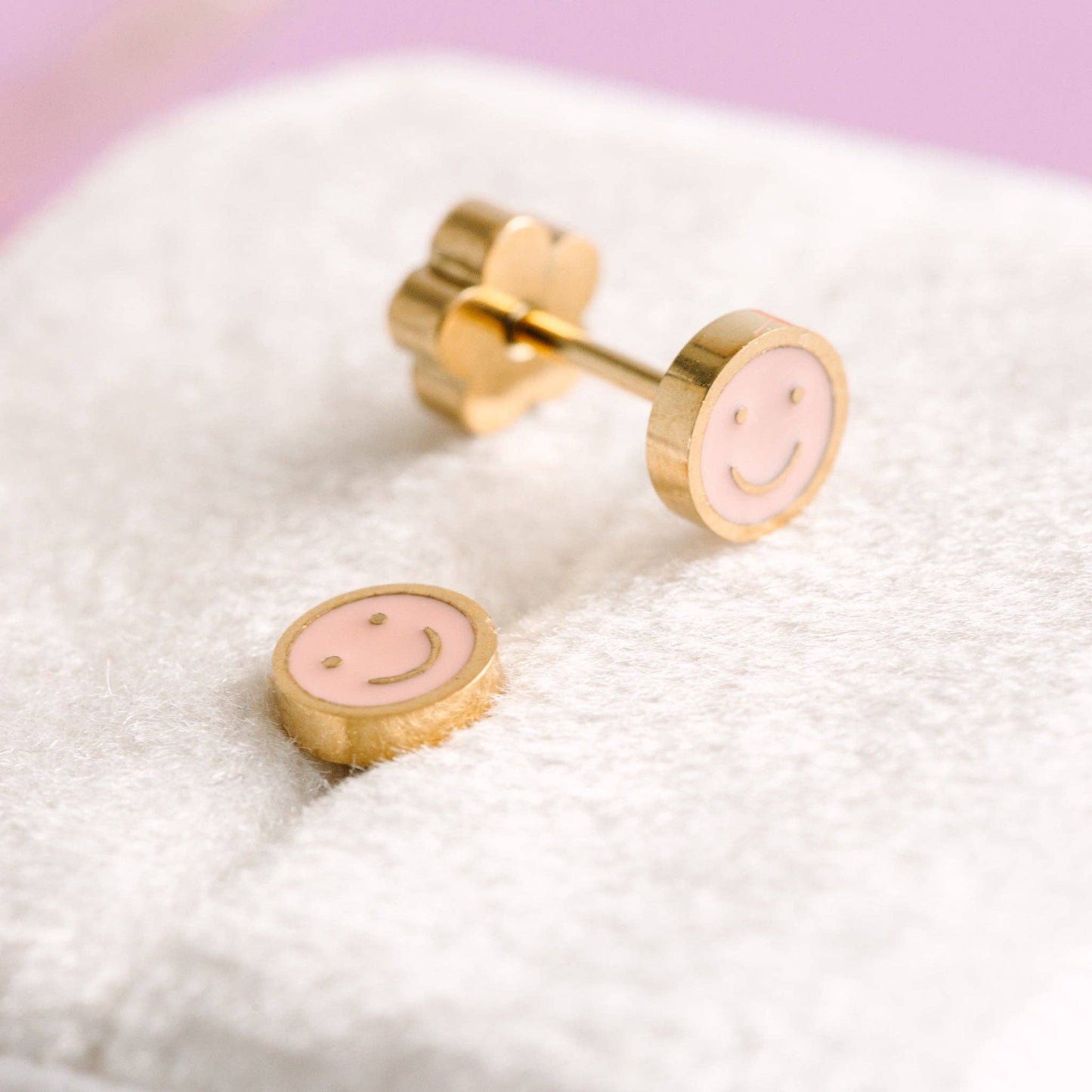 Tiny Pink Smiley Earring