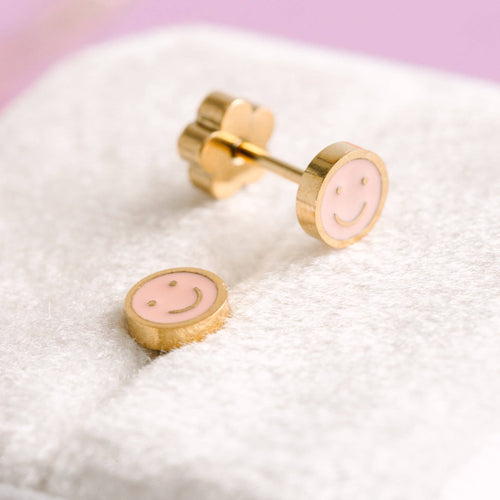 Tiny Pink Smiley Earring