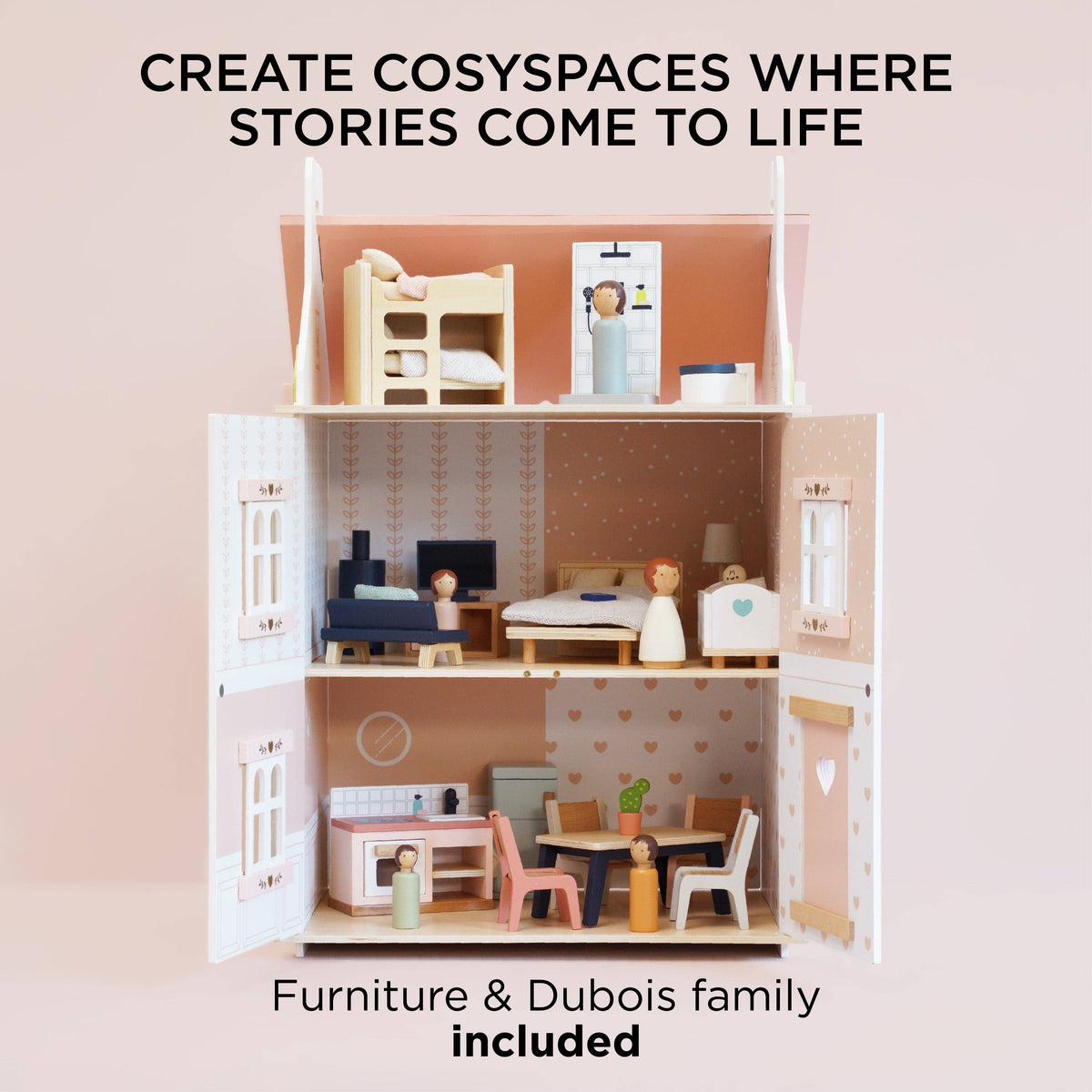 Roseheart Wooden Dolls House, Furniture & Family