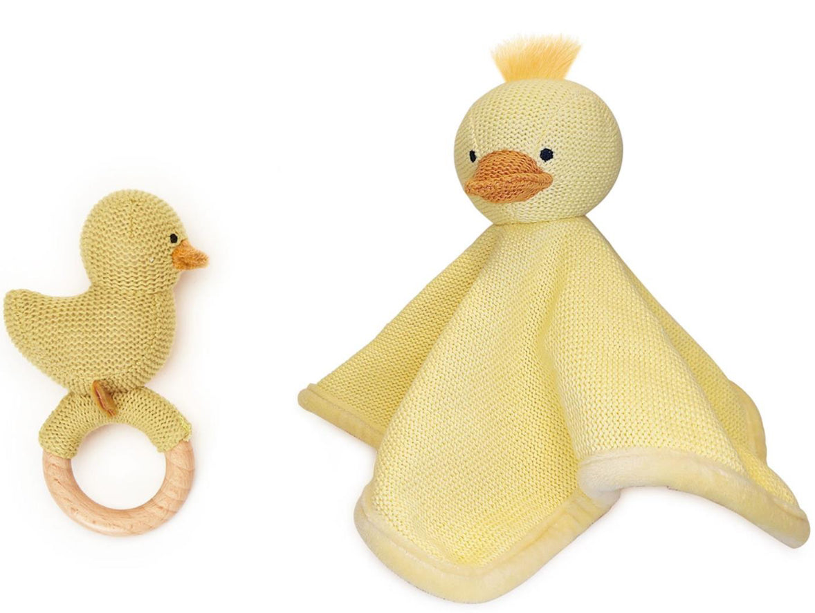 Duckie Knitted Snuggle and Rattle Gift Set