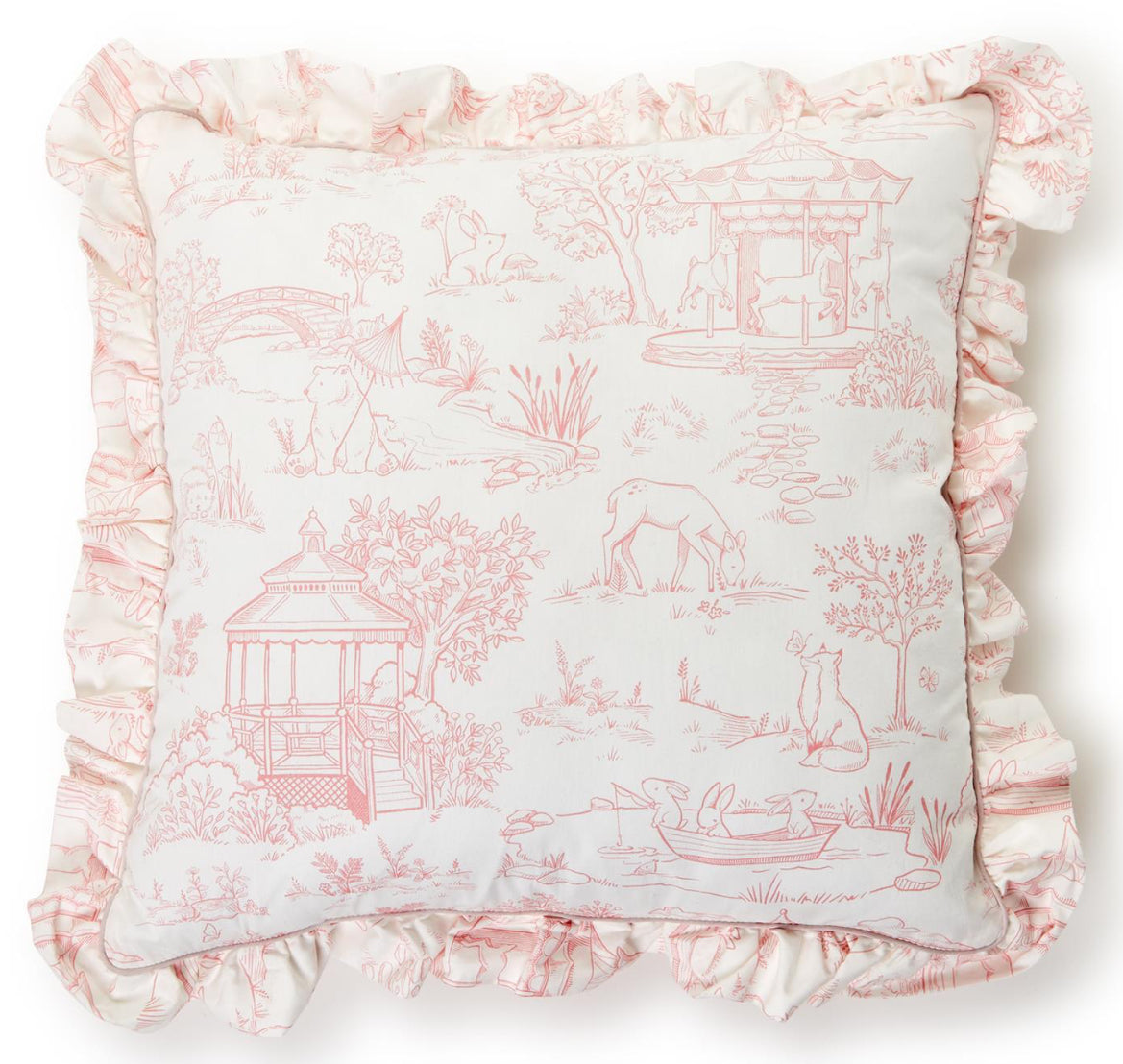 Baby Animal Toile Decorative Pillow with Ruffle