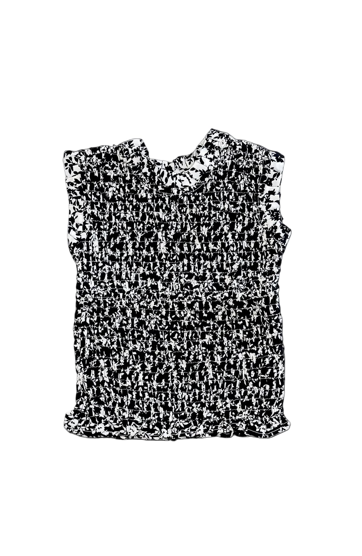 Black and white textured fabric swatch on a white background