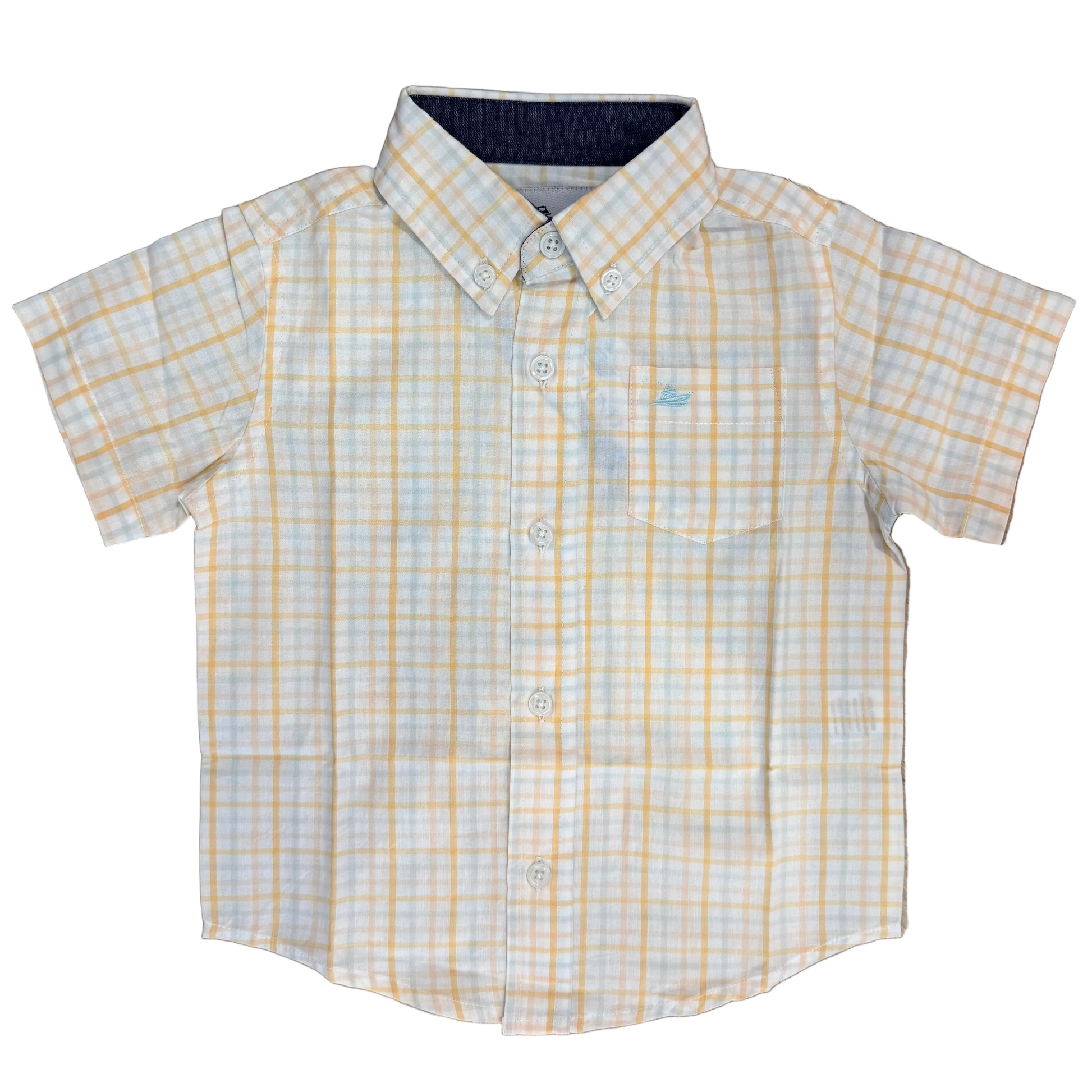 Sherbet toned plaid boys short sleeve button up dress shirt