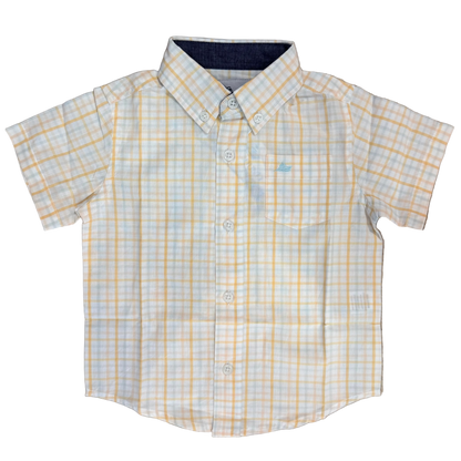 Sherbet toned plaid boys short sleeve button up dress shirt