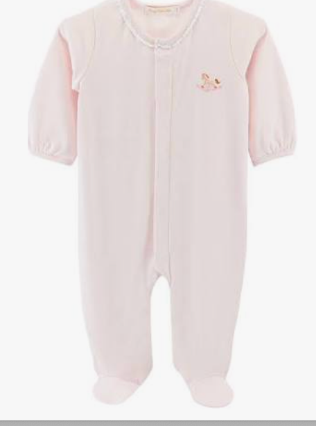 Pink Embroidered Rocking Horse Footie