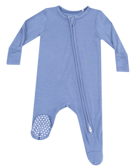 Solid Country Blue Zipper Footie
