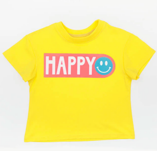 Glitter Happy on Yellow Boxy T