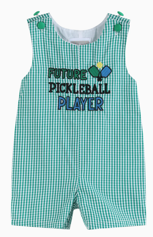 Future Pickleball Player Green Gingham Romper