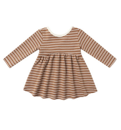 Ribbed Long Sleeve Dress in Cedar Micro Stripe