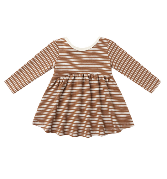 Ribbed Long Sleeve Dress in Cedar Micro Stripe