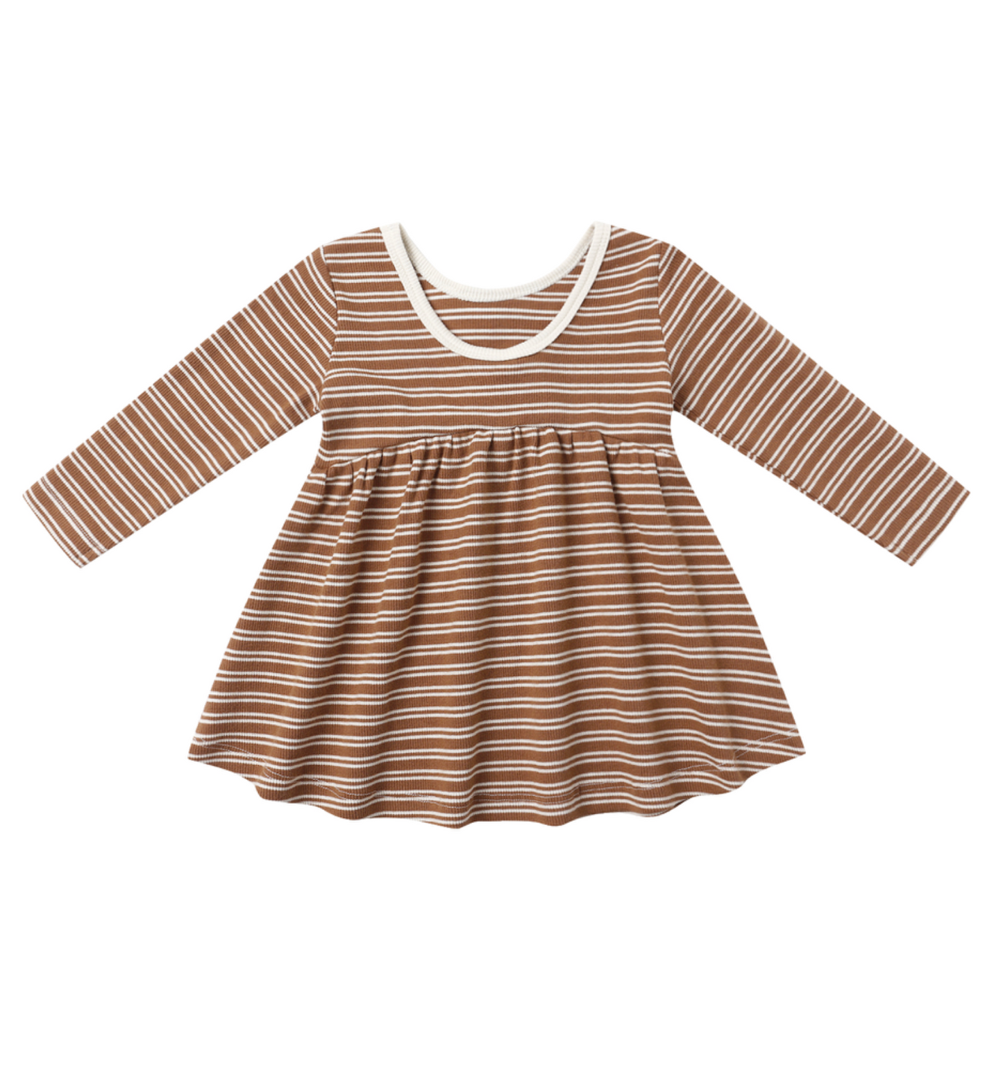 Ribbed Long Sleeve Dress in Cedar Micro Stripe