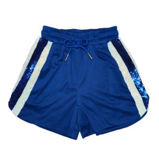 Royal Blue and White Sequin Shorts