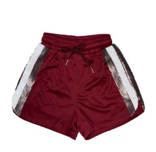 Maroon and Silver Sequin Shorts