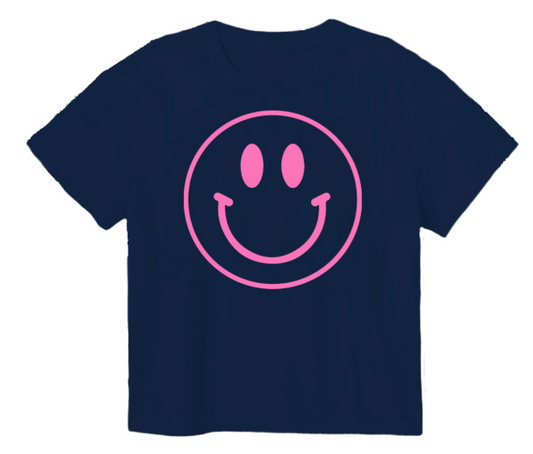 Navy Boxy T with Hot Pink Smiley Face