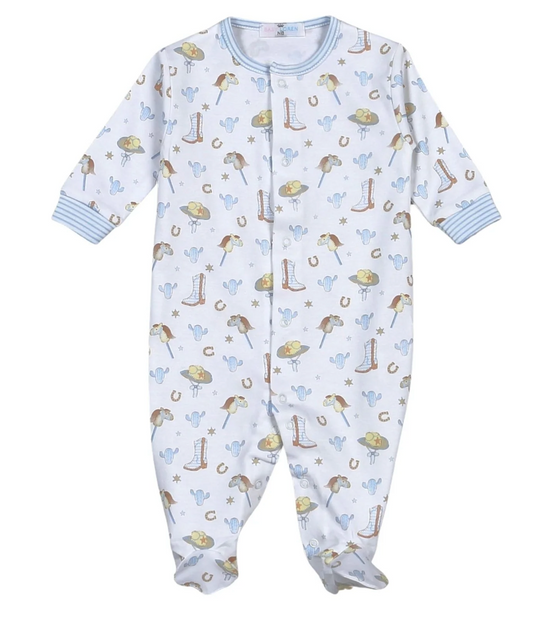 Howdy Baby Blue Pina Snaps Footie-Blue