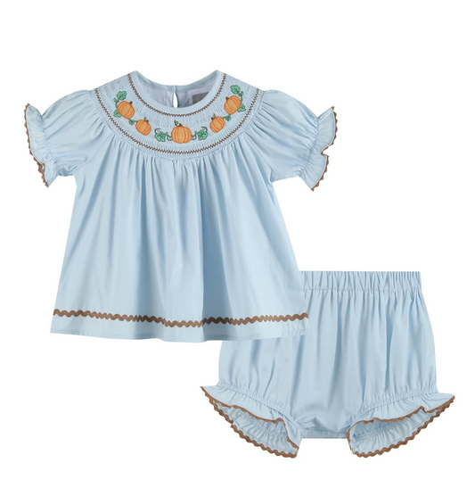 Blue Pumpkin Smocked Dress and Bloomers Set