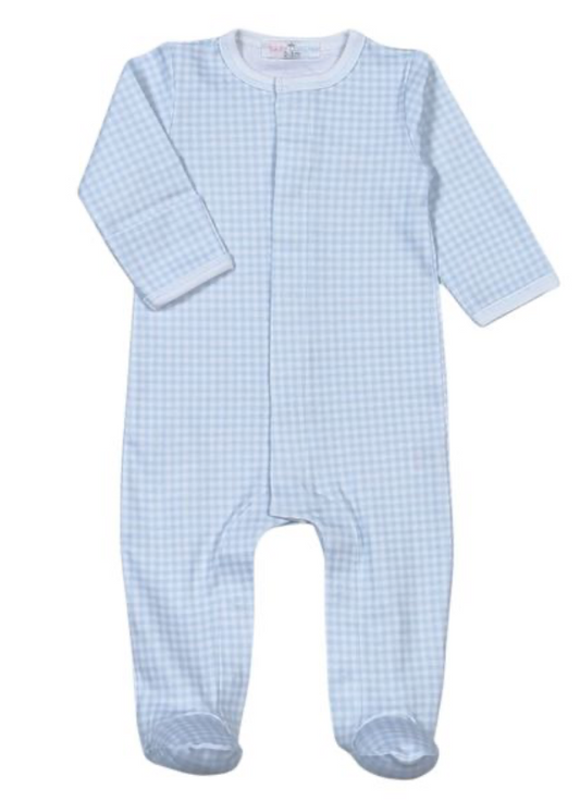 Blue Gingham Snap Footie