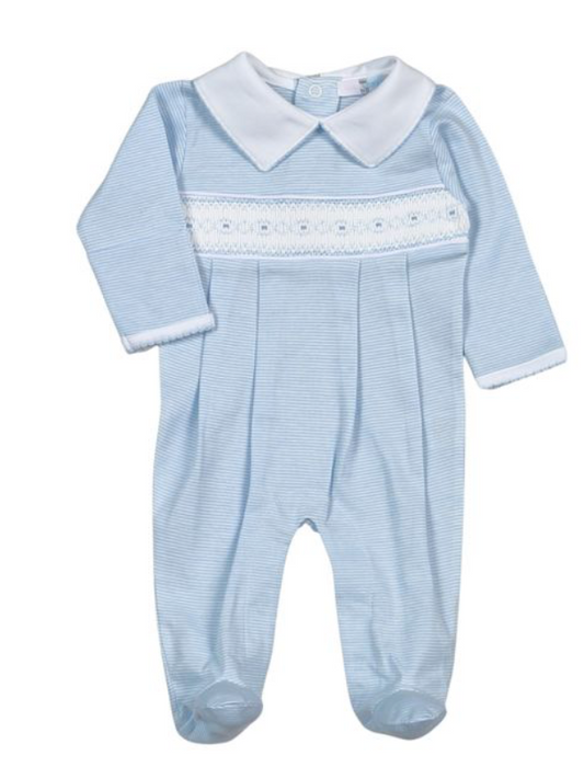 Tim Blue Stripes Hand Smocked Pima Footie