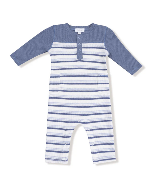 Blue Vintage Stripe Henley Romper