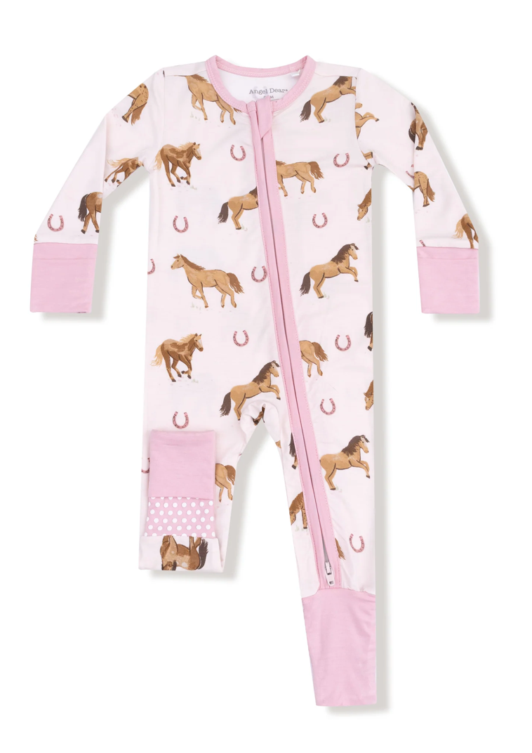 2 Way Zip Convertible Romper Pink Horses