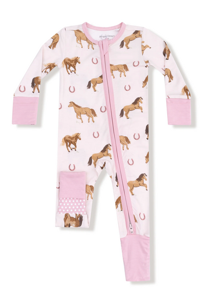 2 Way Zip Convertible Romper Pink Horses