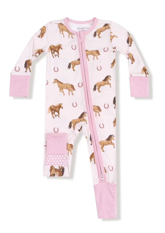 2 Way Zip Convertible Romper Pink Horses